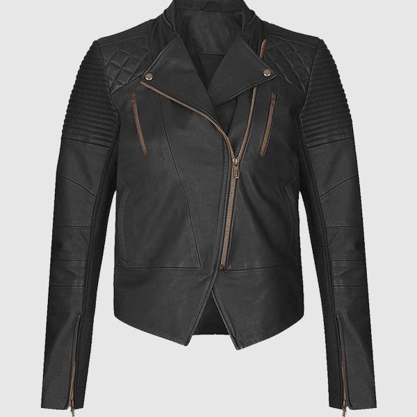 Women's Black Flame Biker Leather Jacket