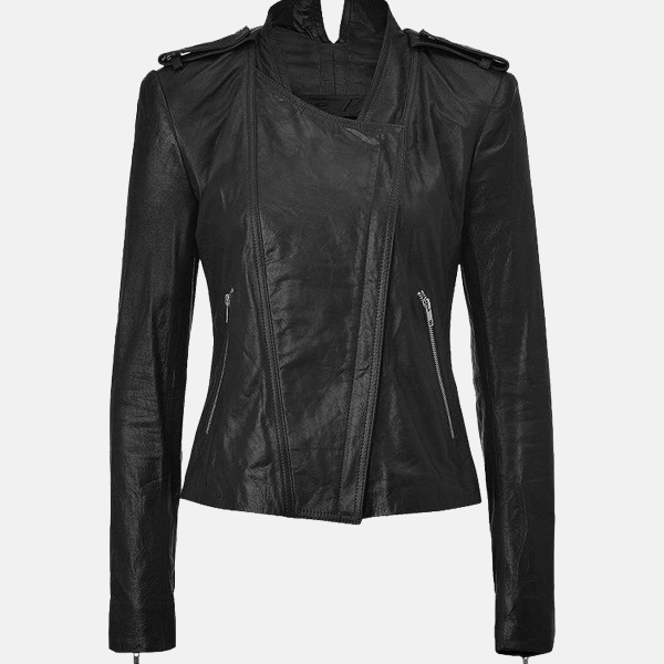 Women's Black Strike Leather Biker Jacket