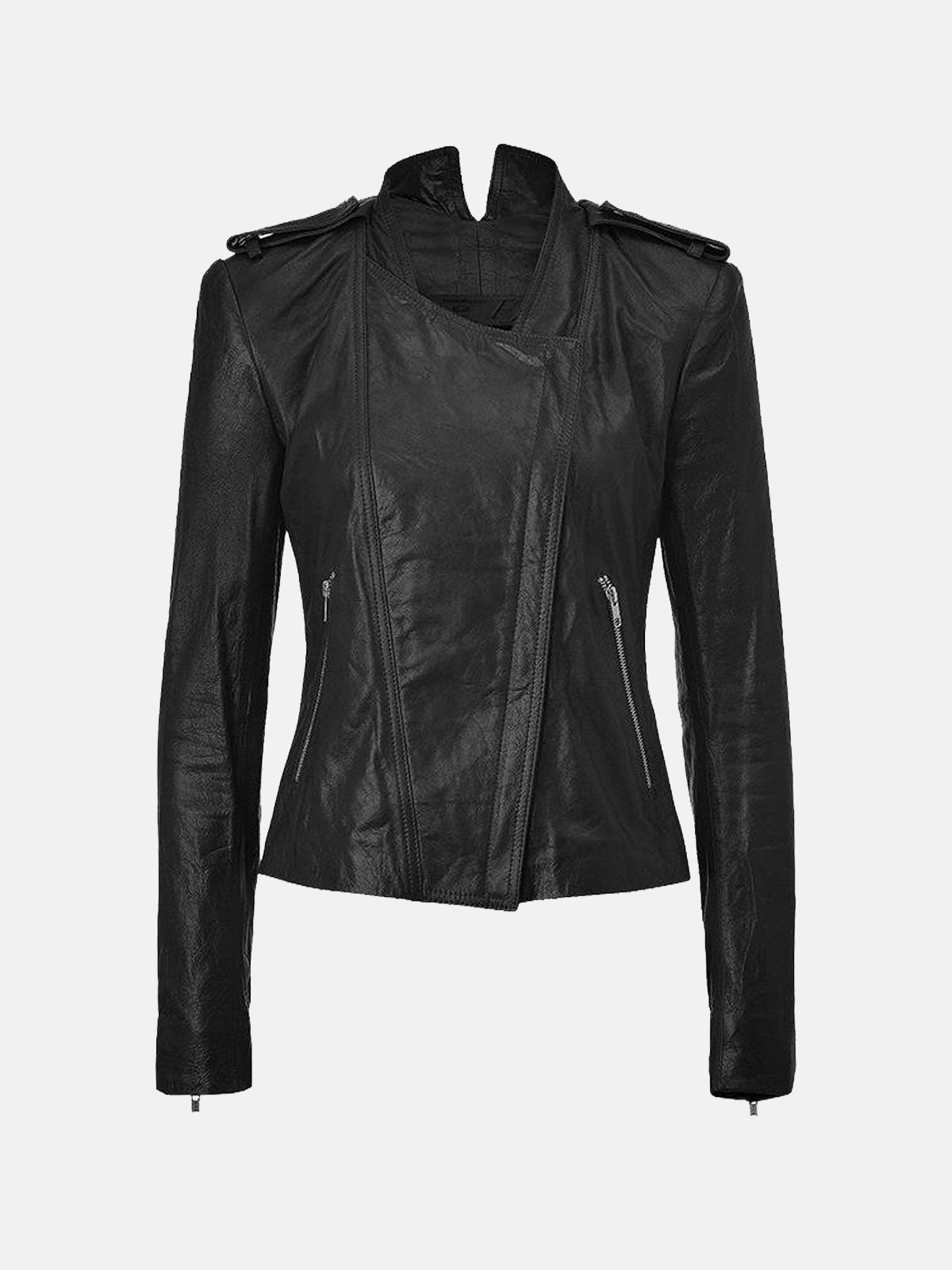 Women's Black Strike Leather Biker Jacket