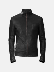 Men's Midnight Cafe Racer Leather Biker Jacket