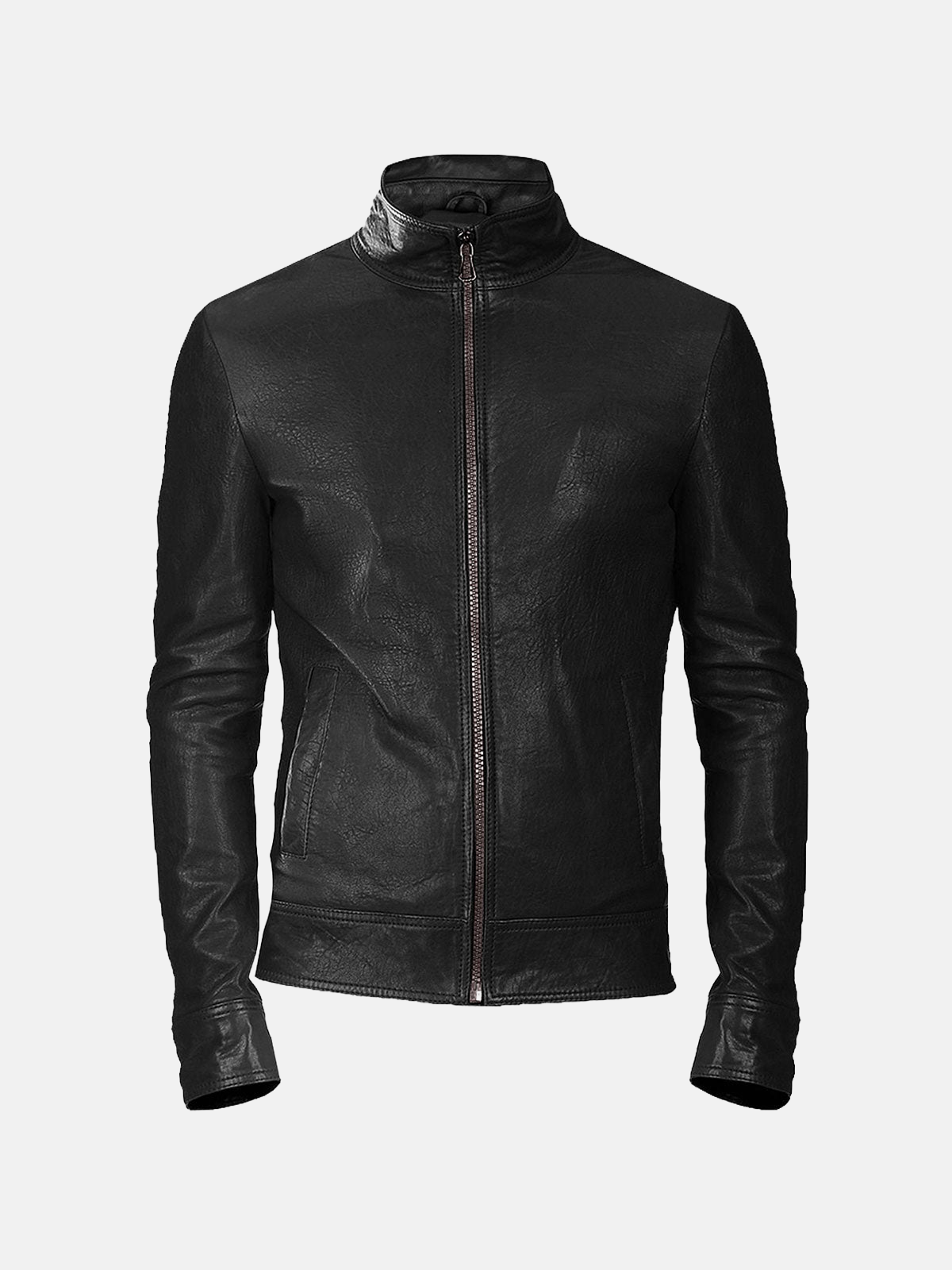 Men's Midnight Cafe Racer Leather Biker Jacket