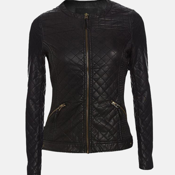 Women's Quilted Charm Black Leather Jacket