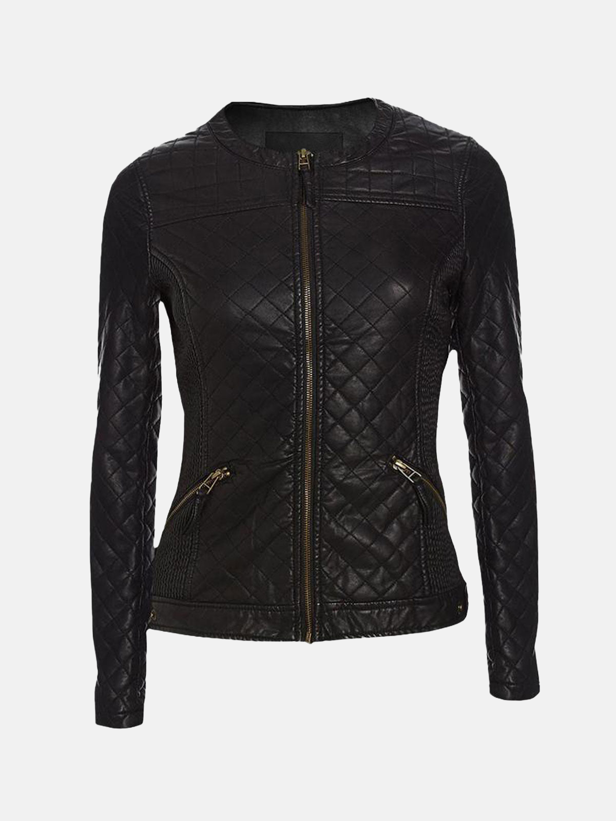 Women's Quilted Charm Black Leather Jacket