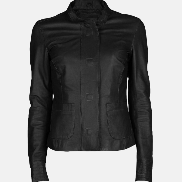 Women's Buttoned Belle Black Leather Jacket