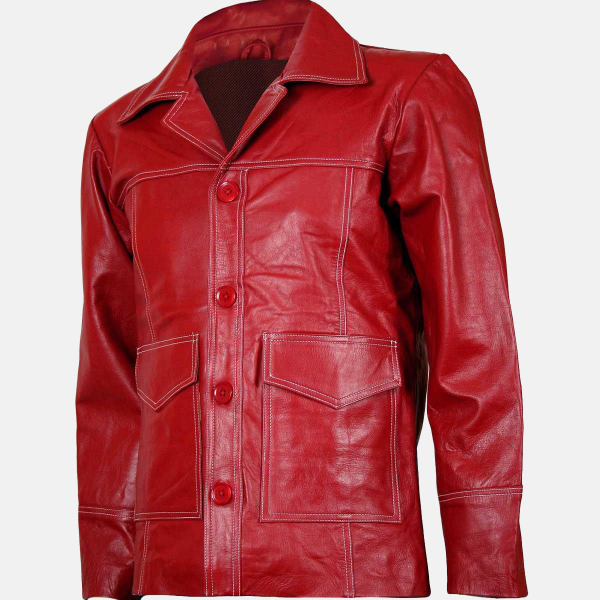 Men's Classic Red Leather Blazer