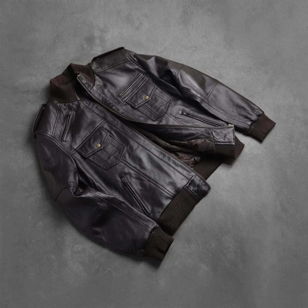 Men's Agent Shadow Brown Leather Bomber Jacket