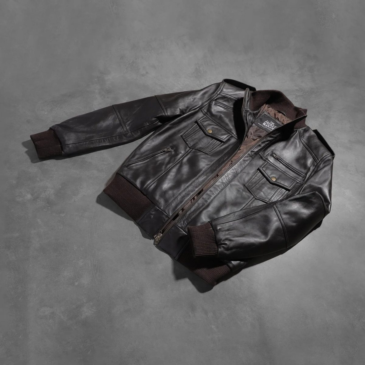 Men's Agent Shadow Brown Leather Bomber Jacket