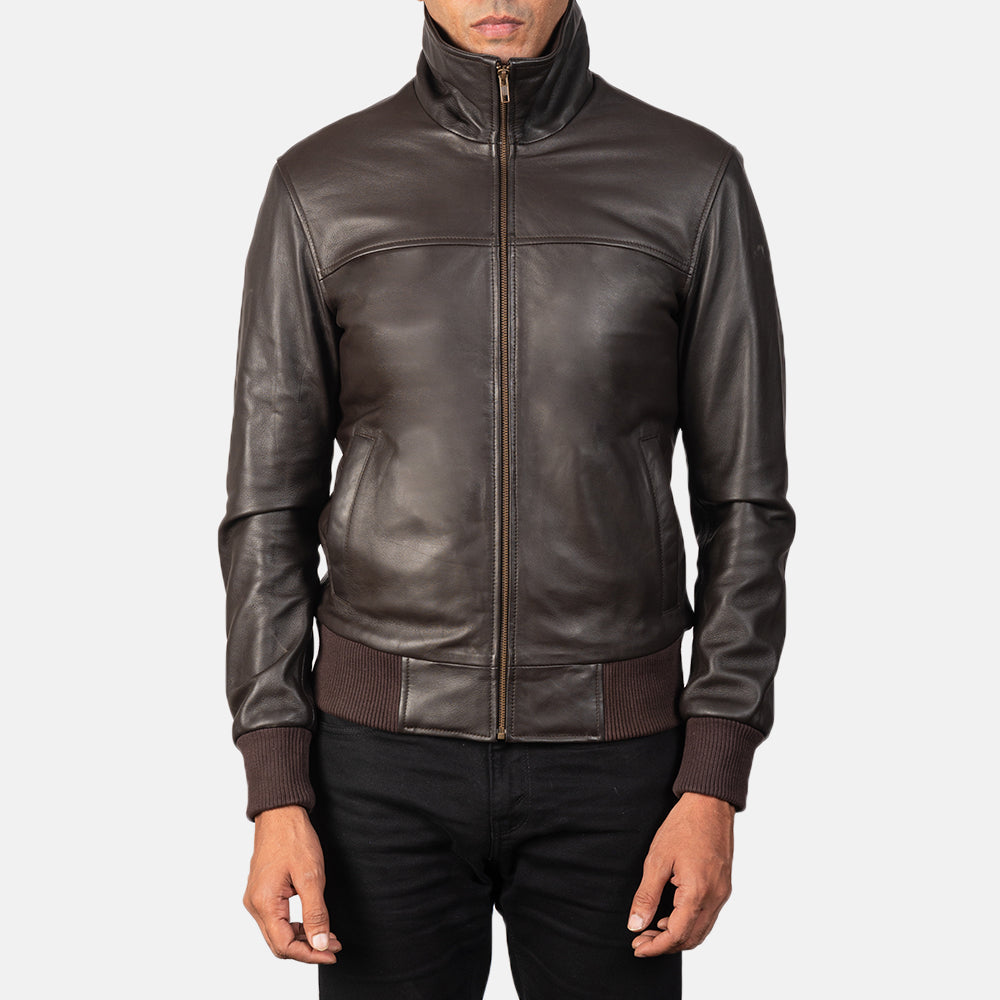 Men's Air Rolf Brown Leather Bomber Jacket