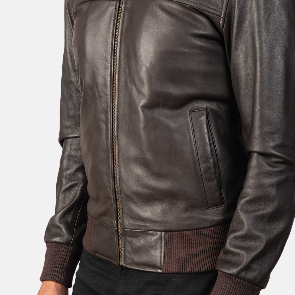 Men's Air Rolf Brown Leather Bomber Jacket