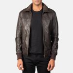 Men's Air Rolf Brown Leather Bomber Jacket
