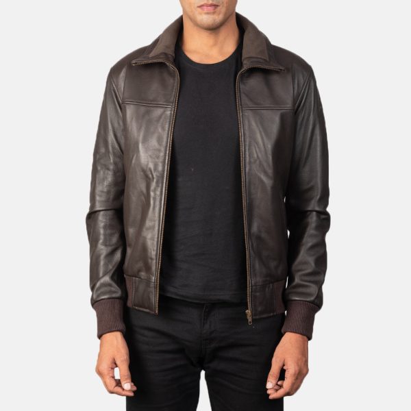 Men's Air Rolf Brown Leather Bomber Jacket