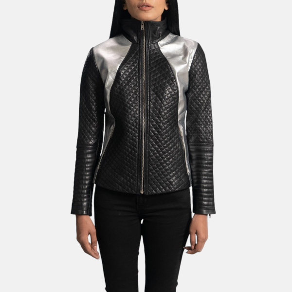 Women's Alia Metallic Black Leather Biker Jacket