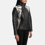 Women's Alia Metallic Black Leather Biker Jacket