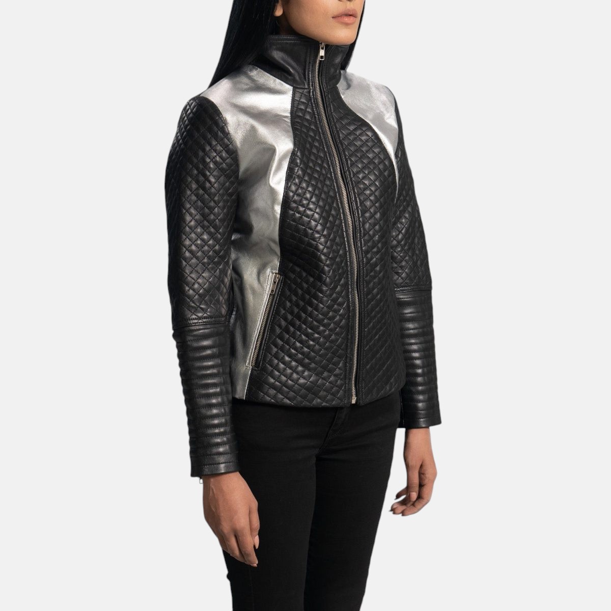 Women's Alia Metallic Black Leather Biker Jacket