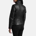 Women's Alia Metallic Black Leather Biker Jacket