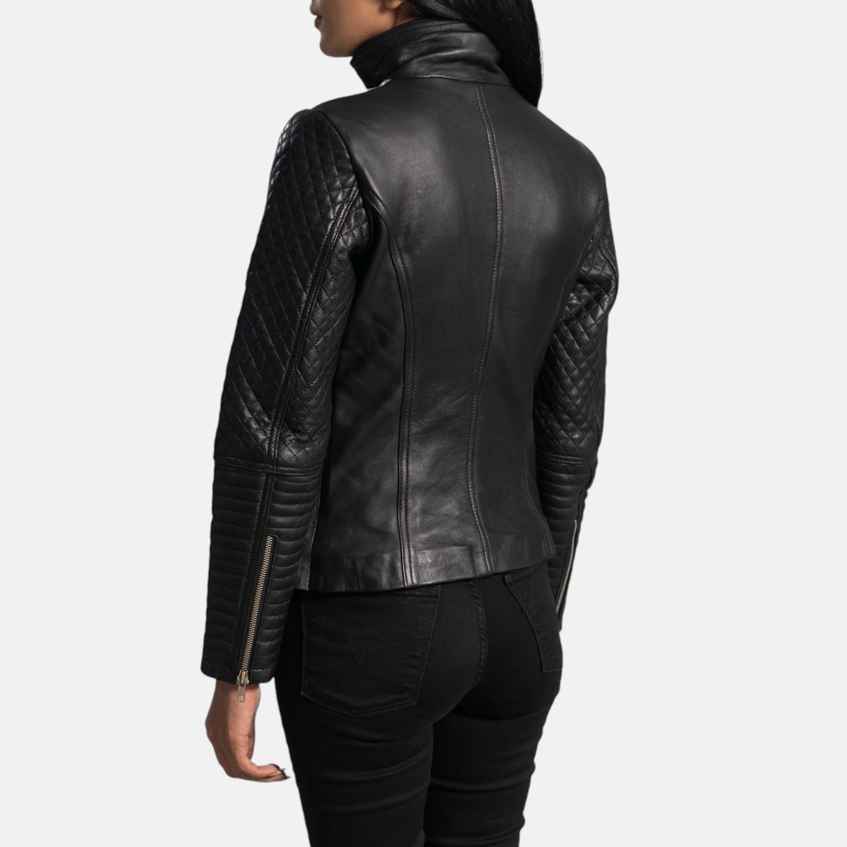 Women's Alia Metallic Black Leather Biker Jacket