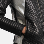 Women's Alia Metallic Black Leather Biker Jacket
