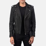 Men's Allaric Alley Distressed Black Leather Biker Jacket