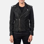 Men's Allaric Alley Distressed Black Leather Biker Jacket