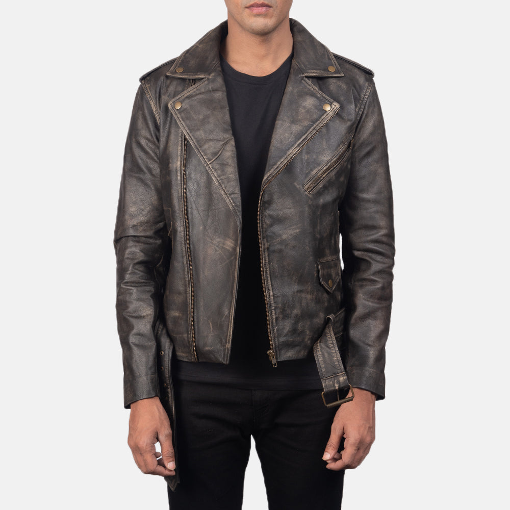 Men's Allaric Alley Distressed Brown Leather Biker Jacket