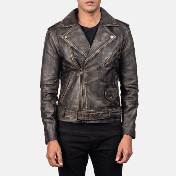 Men's Allaric Alley Distressed Brown Leather Biker Jacket