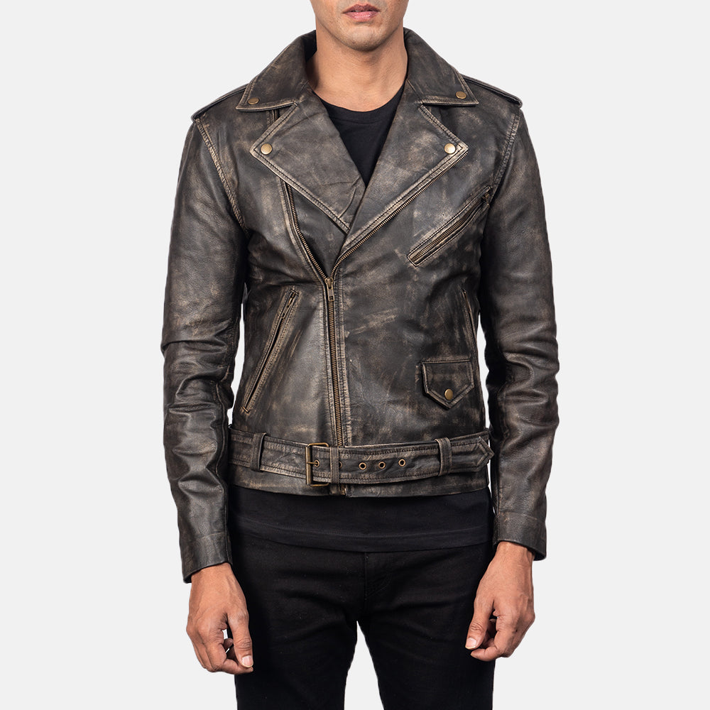 Men's Allaric Alley Distressed Brown Leather Biker Jacket