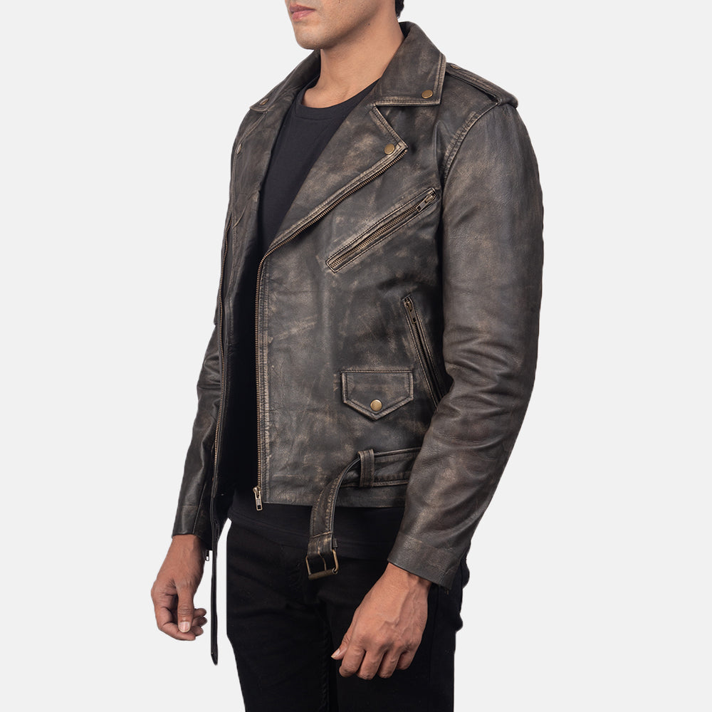 Men's Allaric Alley Distressed Brown Leather Biker Jacket