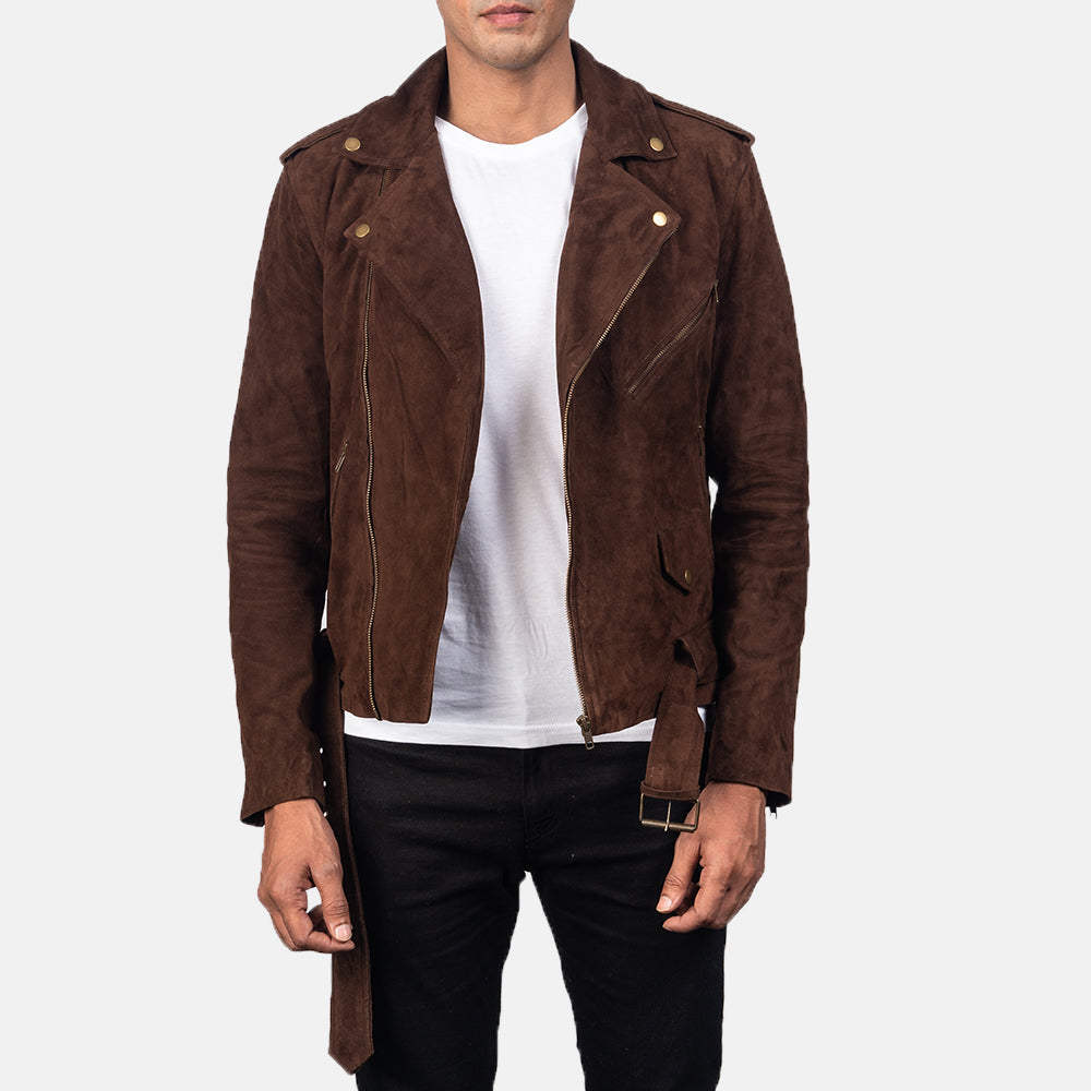 Men's Allaric Alley Mocha Suede Leather Biker Jacket