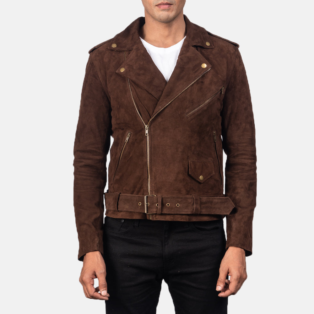 Men's Allaric Alley Mocha Suede Leather Biker Jacket