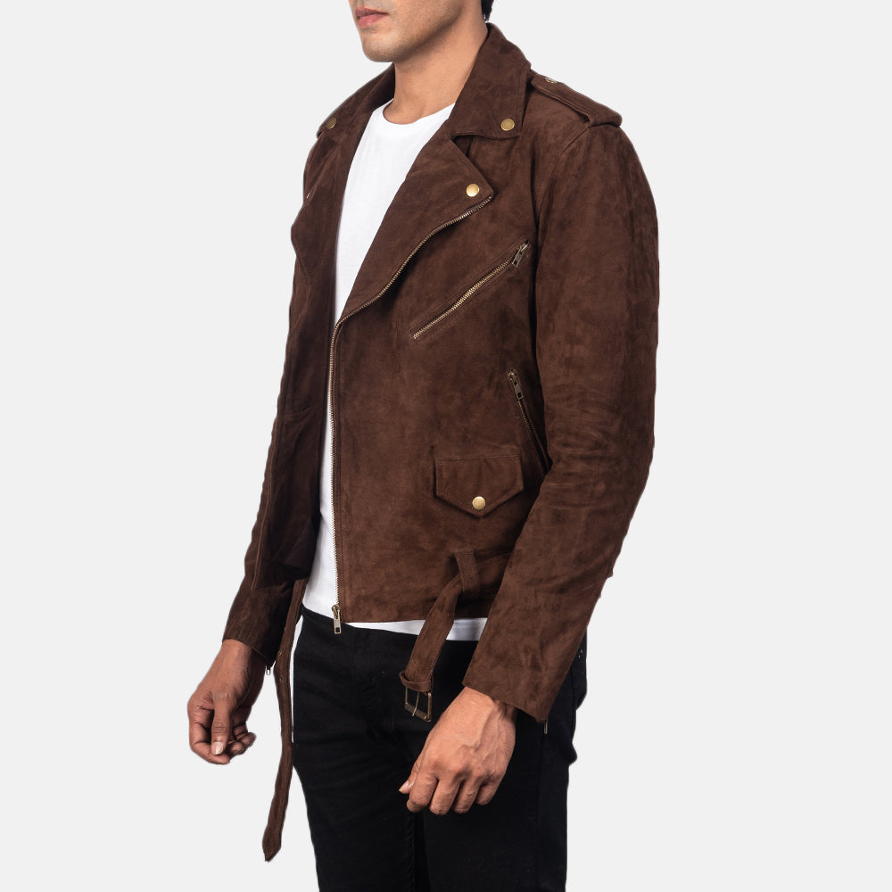 Men's Allaric Alley Mocha Suede Leather Biker Jacket