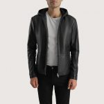 Men's Andy Matte Black Hooded Leather Jacket