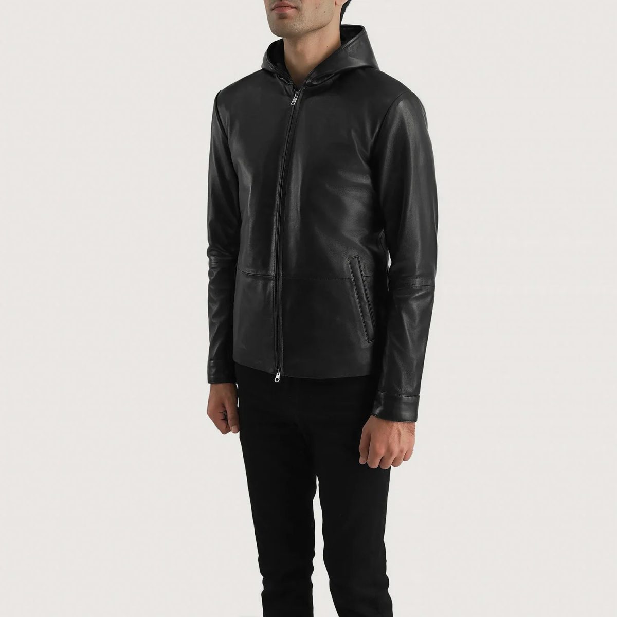 Men's Andy Matte Black Hooded Leather Jacket