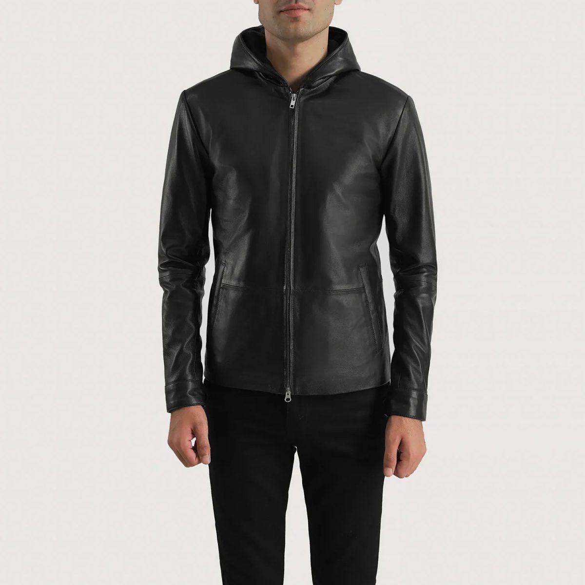 Men's Andy Matte Black Hooded Leather Jacket