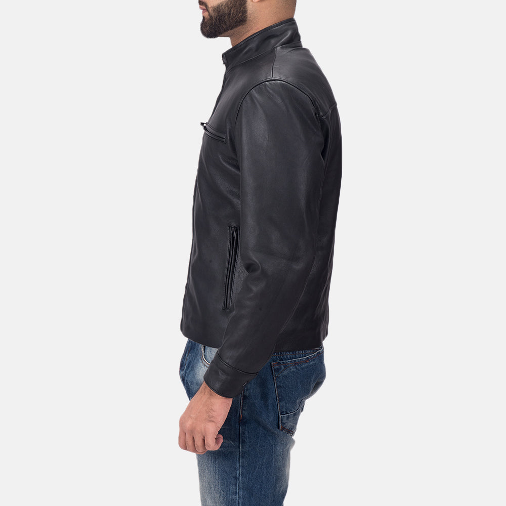 Men's Austere Matte Black Leather Biker Jacket