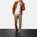 Men's Blain Brown Suede Leather Bomber Jacket