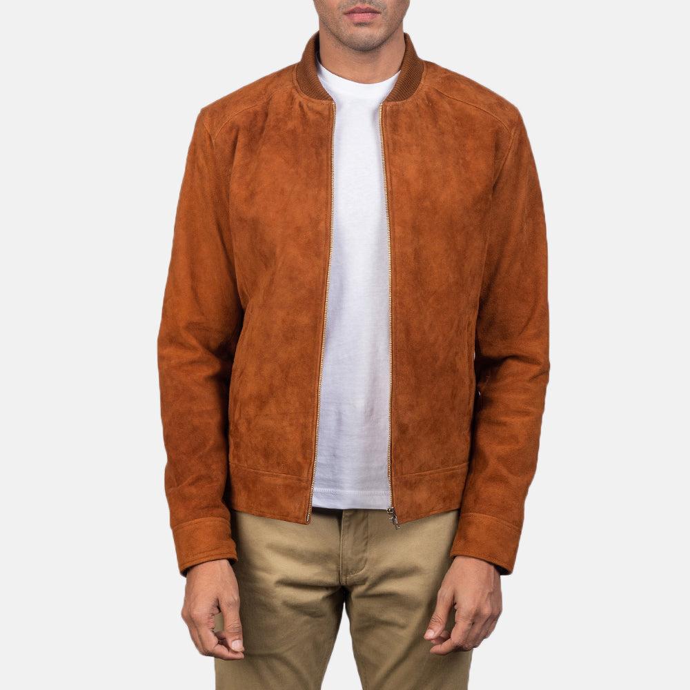 Men's Blain Brown Suede Leather Bomber Jacket