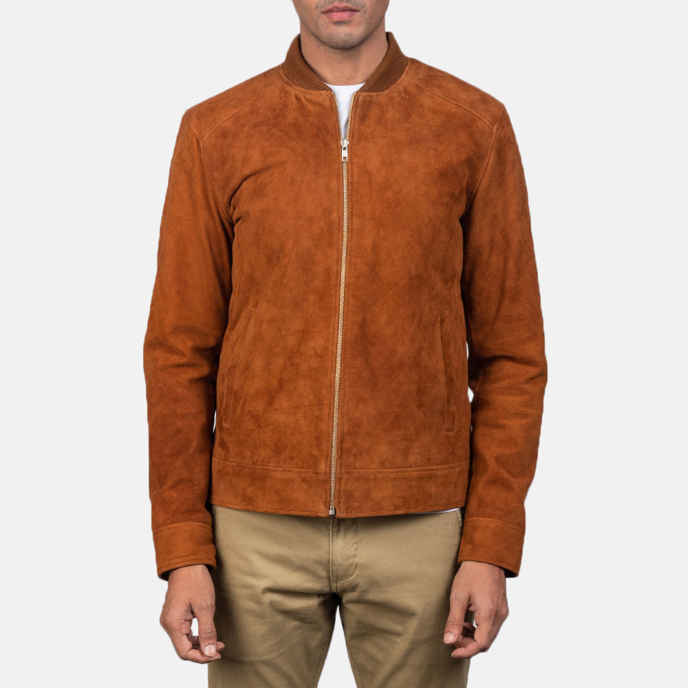 Men's Blain Brown Suede Leather Bomber Jacket