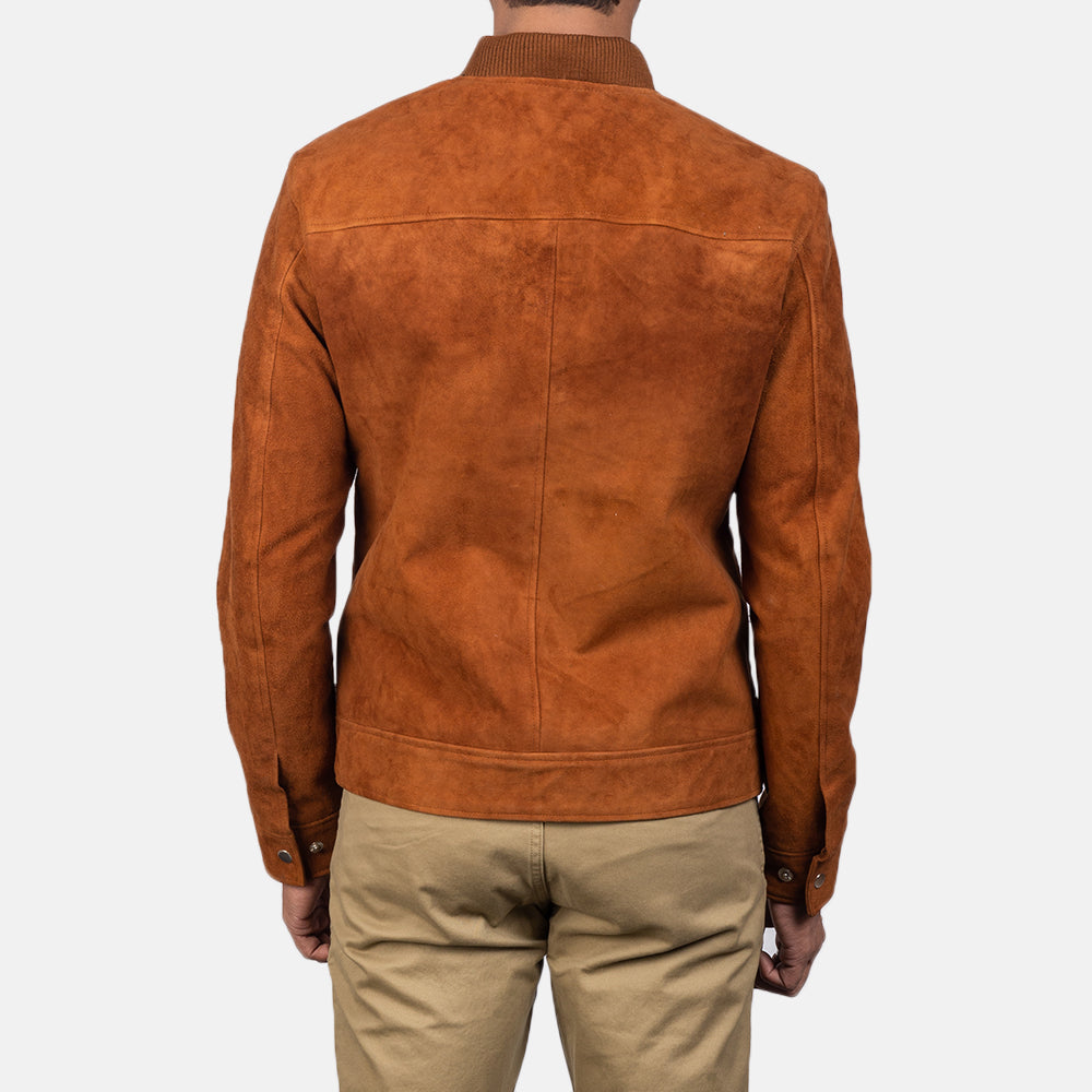 Men's Blain Brown Suede Leather Bomber Jacket