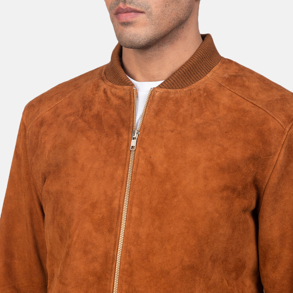 Men's Blain Brown Suede Leather Bomber Jacket