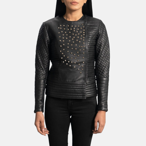 Women's Celeste Studded Black Leather Jacket