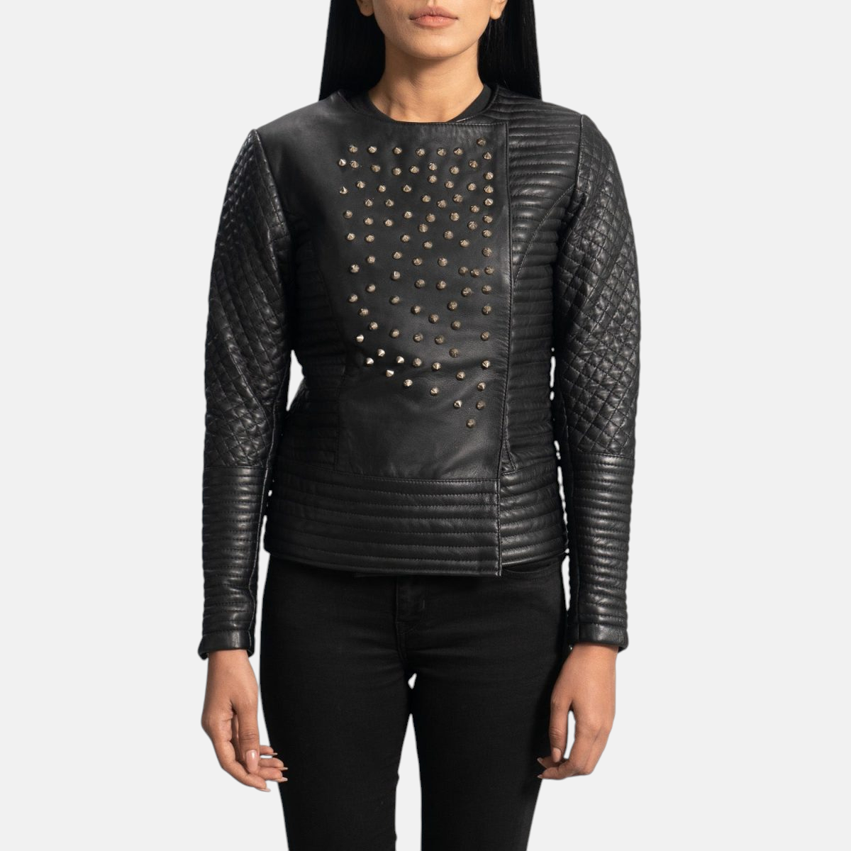 Women's Celeste Studded Black Leather Jacket