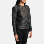 Women's Celeste Studded Black Leather Jacket