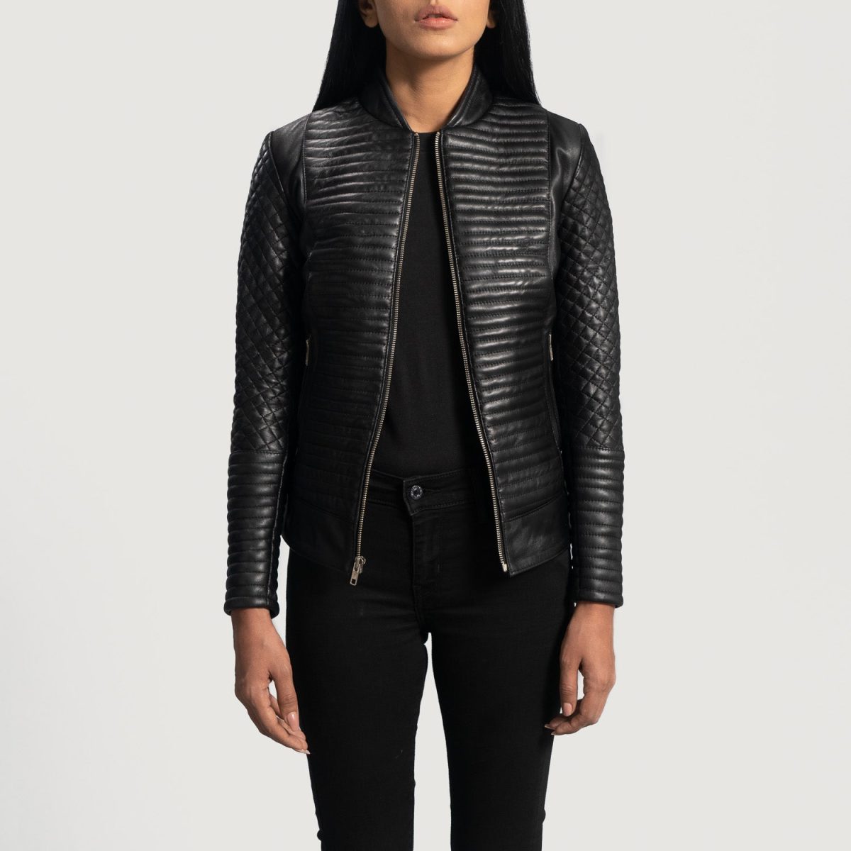 Women's Cityscape Black Leather Biker Jacket