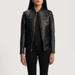 Women's Cityscape Black Leather Biker Jacket