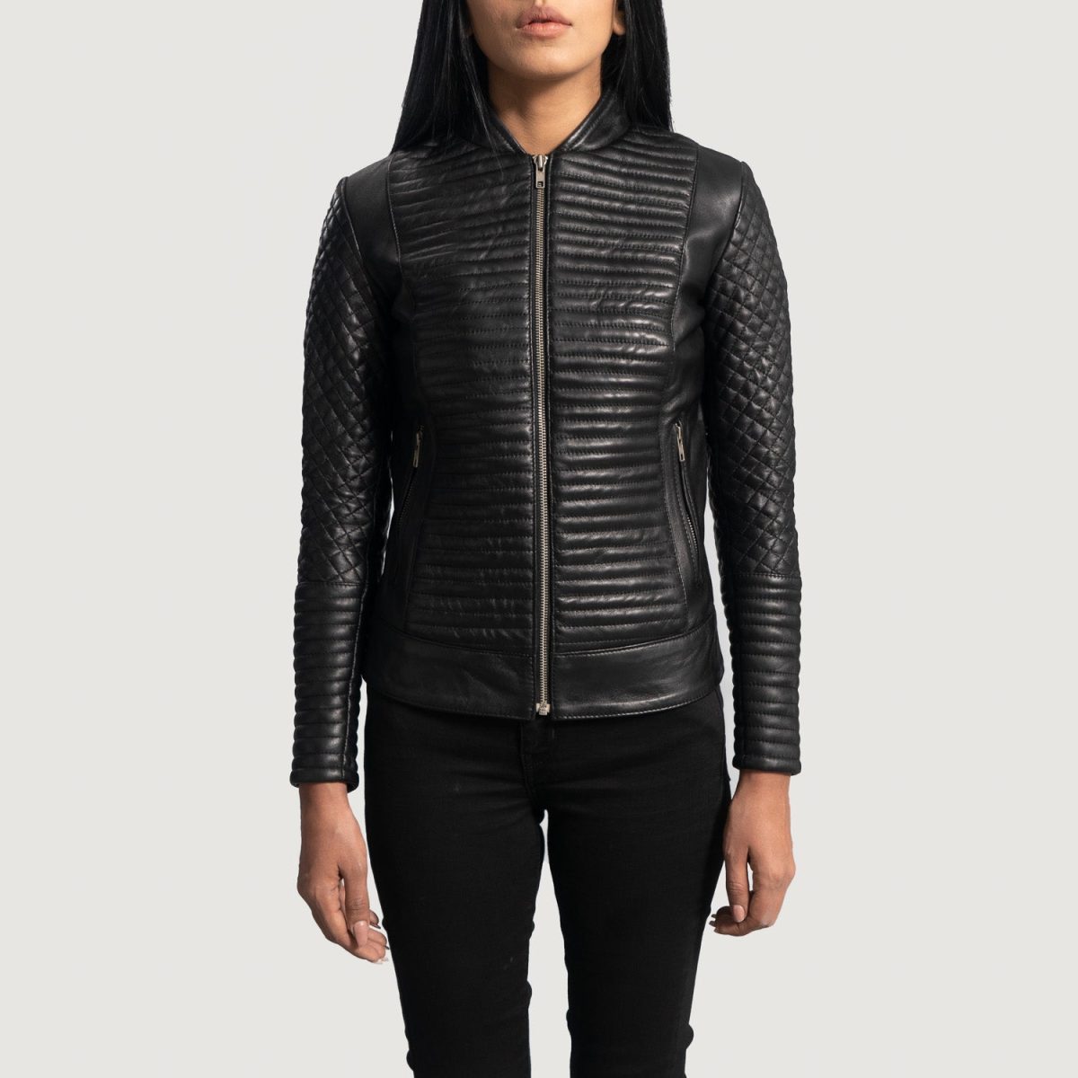 Women's Cityscape Black Leather Biker Jacket