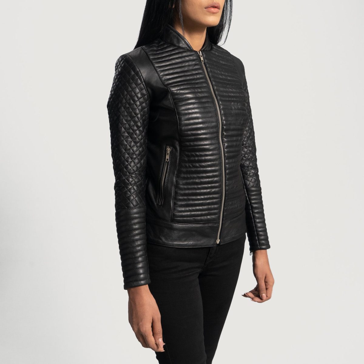 Women's Cityscape Black Leather Biker Jacket