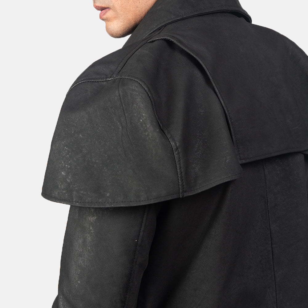 Men's Classic Distressed Black Leather Coat