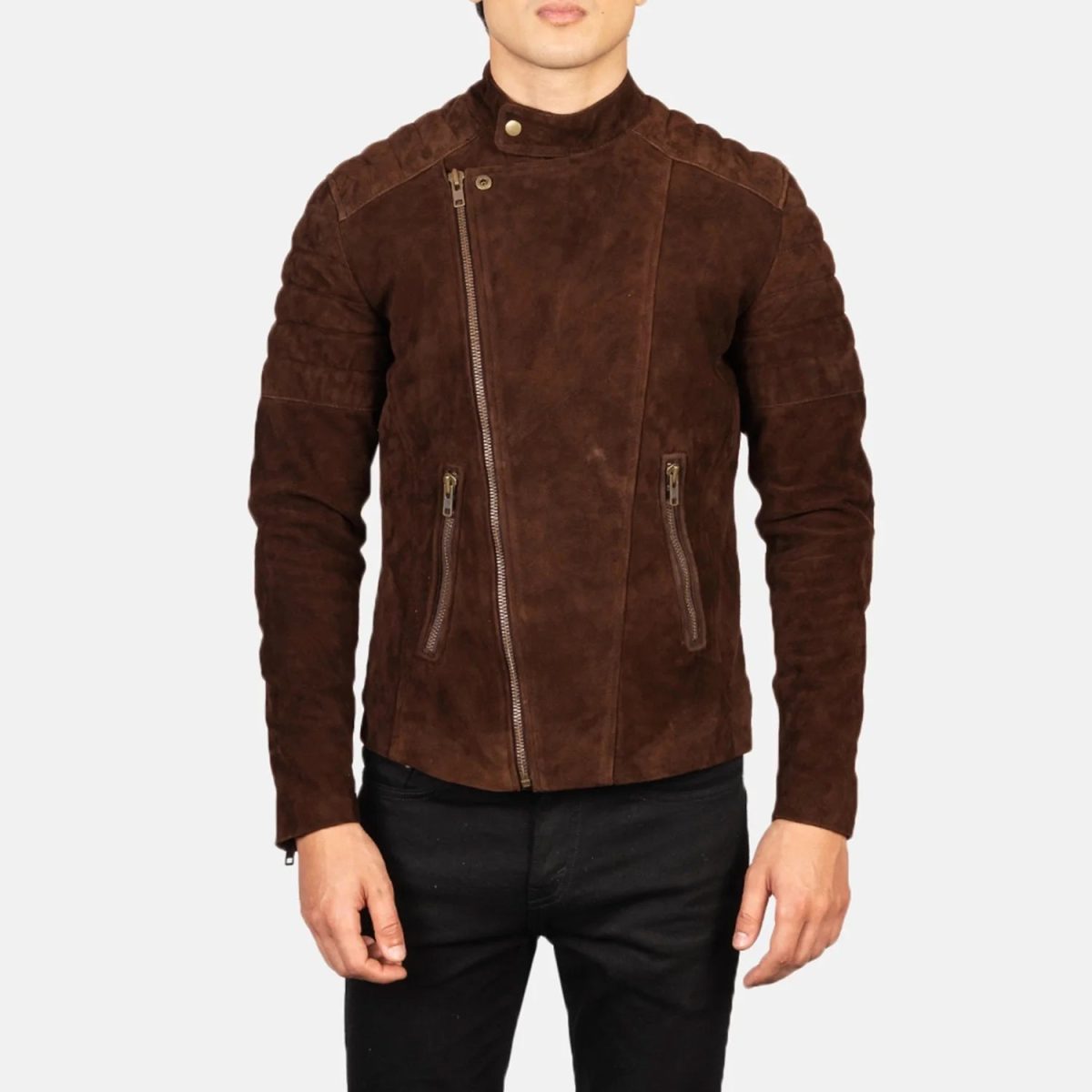 Men's Faisor Mocha Suede Leather Biker Jacket