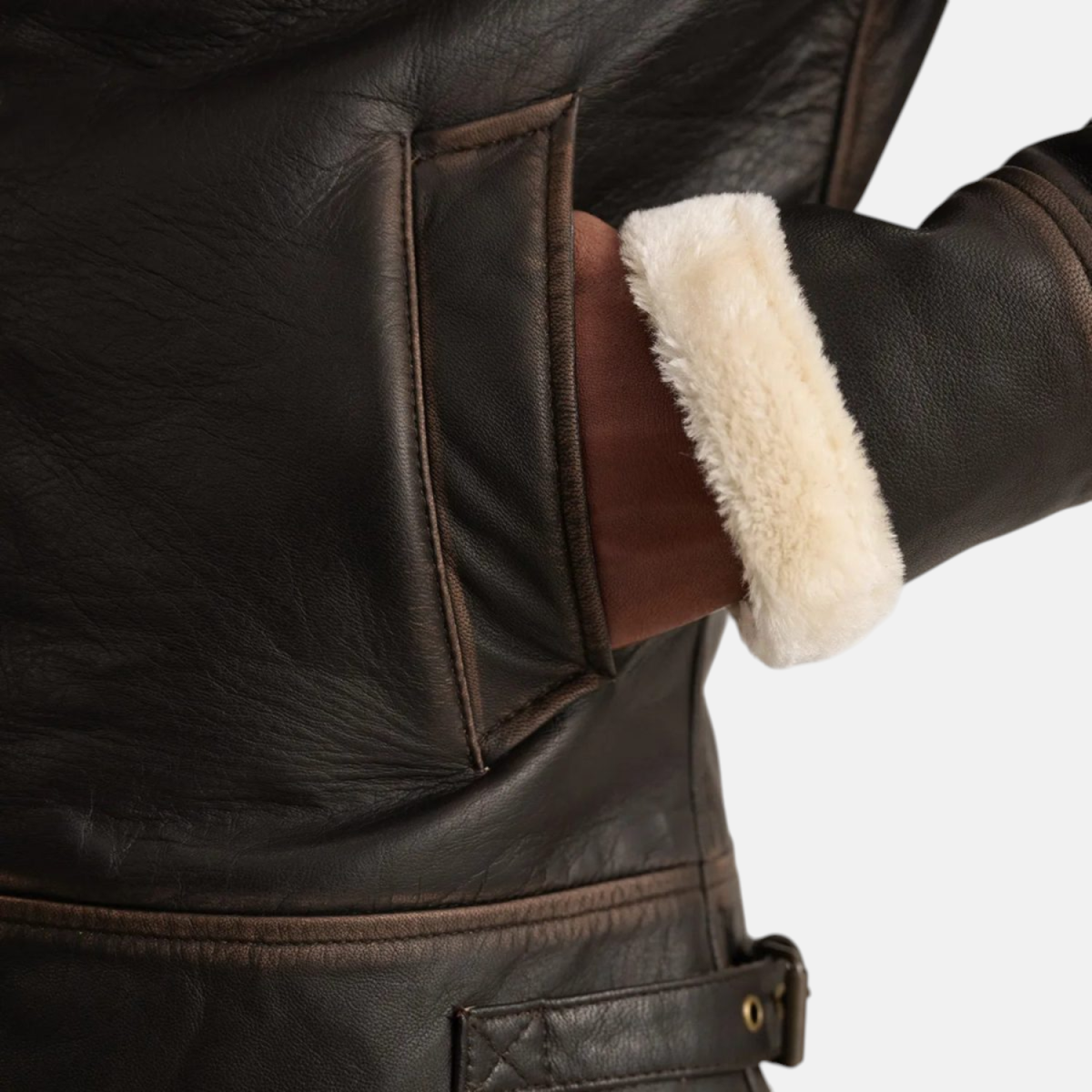 Men's Francis B-3 Brown & Cream Leather Bomber Jacket