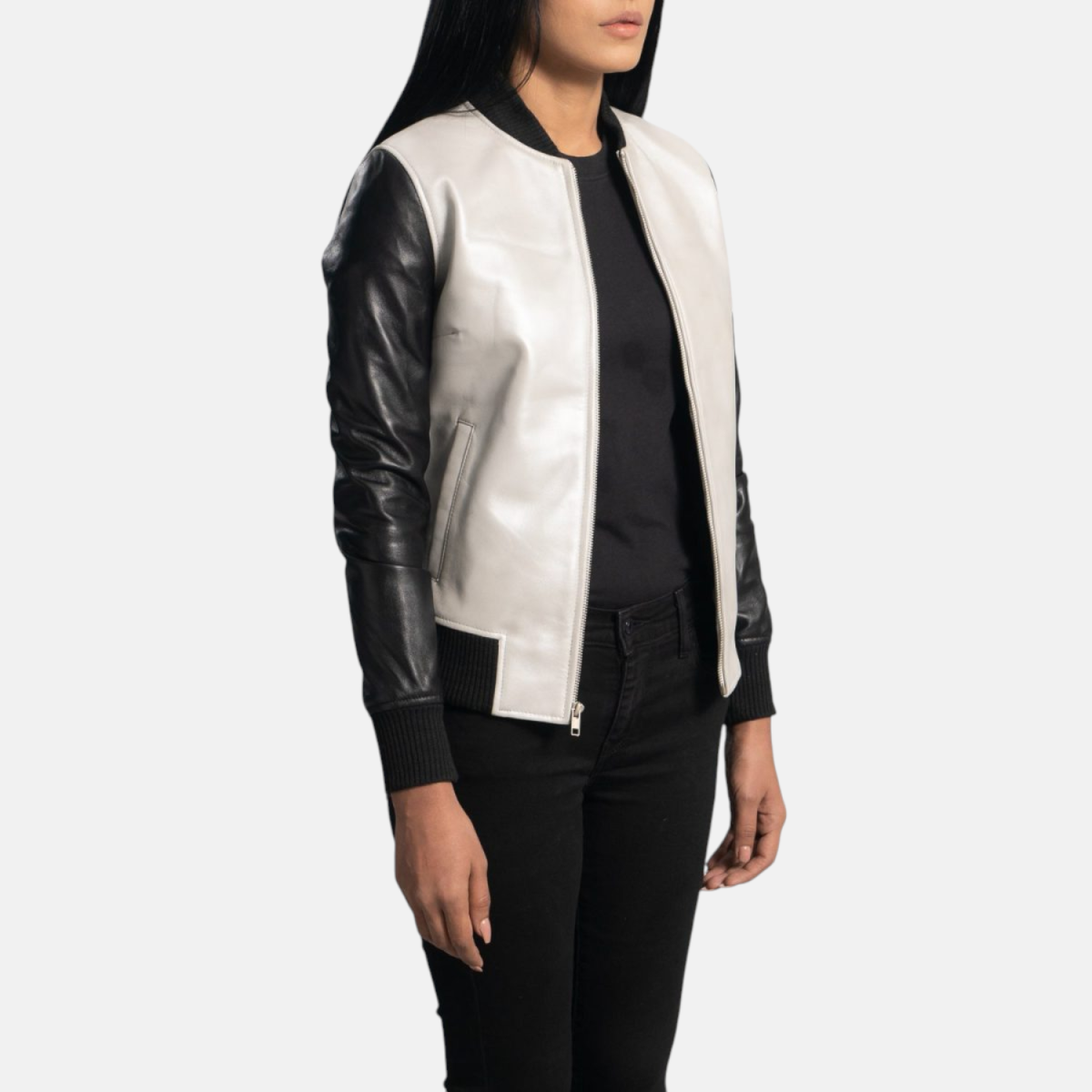 Women's Cole Silver Leather Bomber Jacket